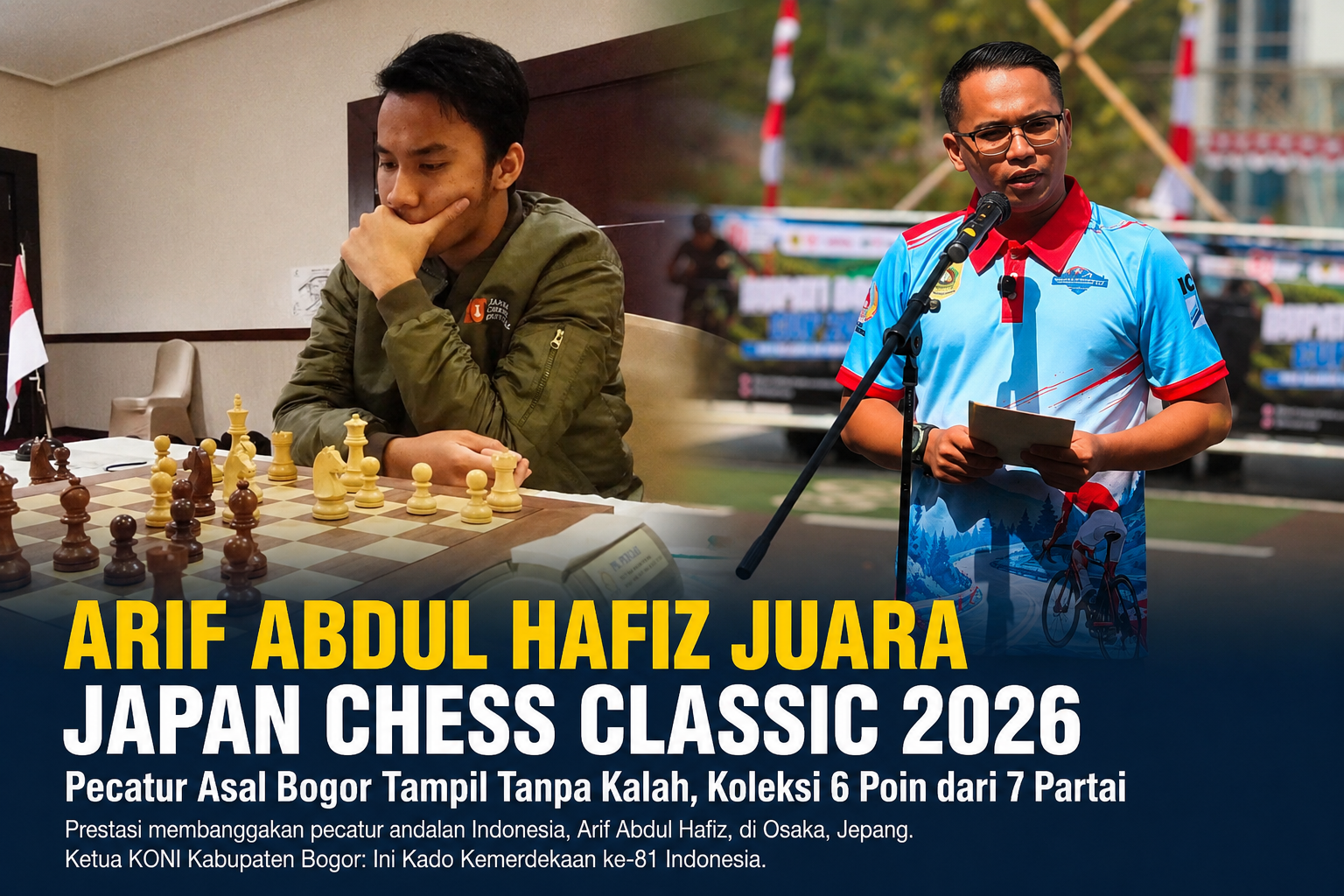 Arif Abdul Hafiz Juara Japan Chess Classic 2026, Pecatur Bogor Tampil Tanpa Kalah
